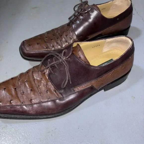 Vero Cuoio Genuine Ostrich Made In Spain Men's 10.5M Brown Lace Up Oxford Shoes‎